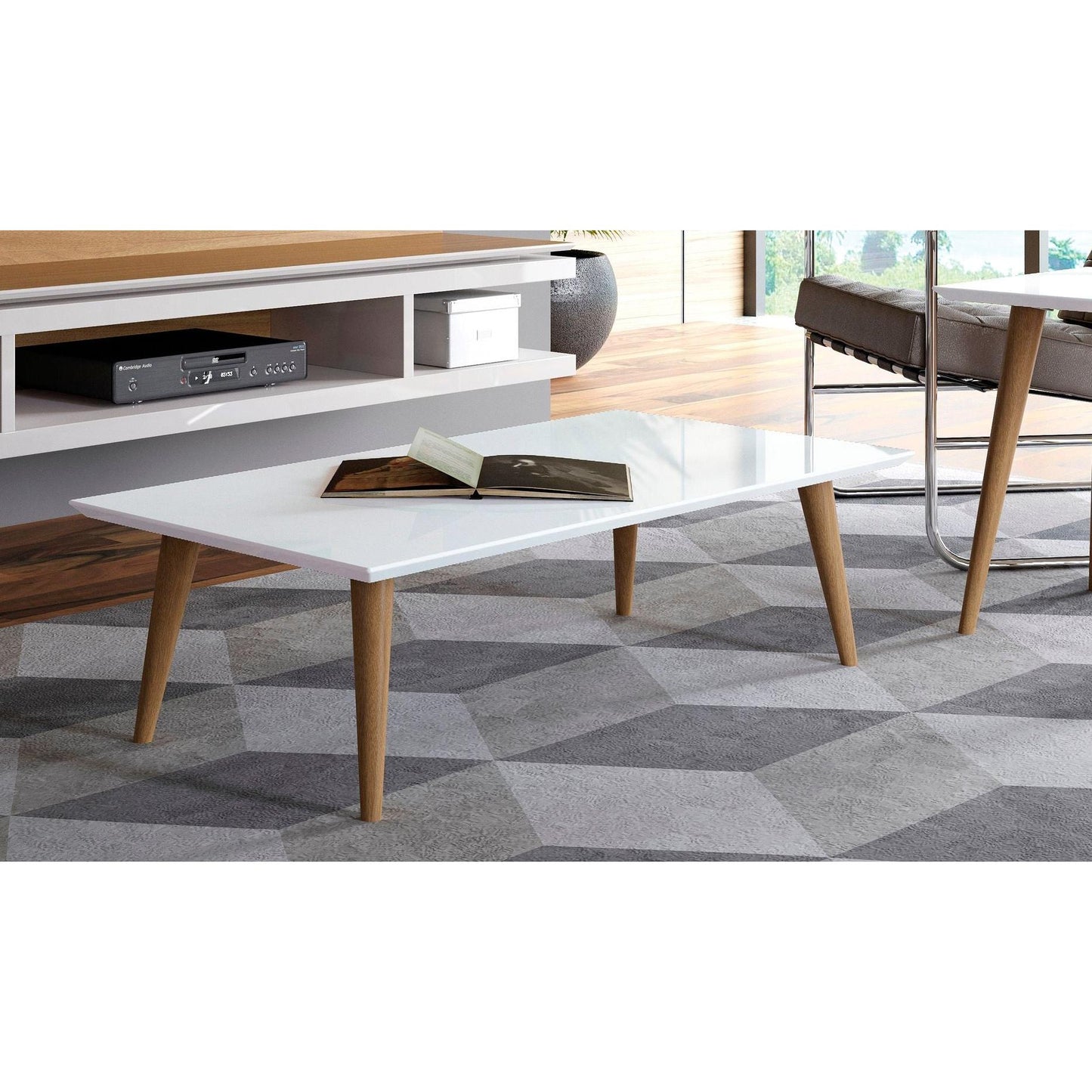 Manhattan Comfort Utopia 18" High Rectangle Coffee Table With Splayed Legs In White Gloss
