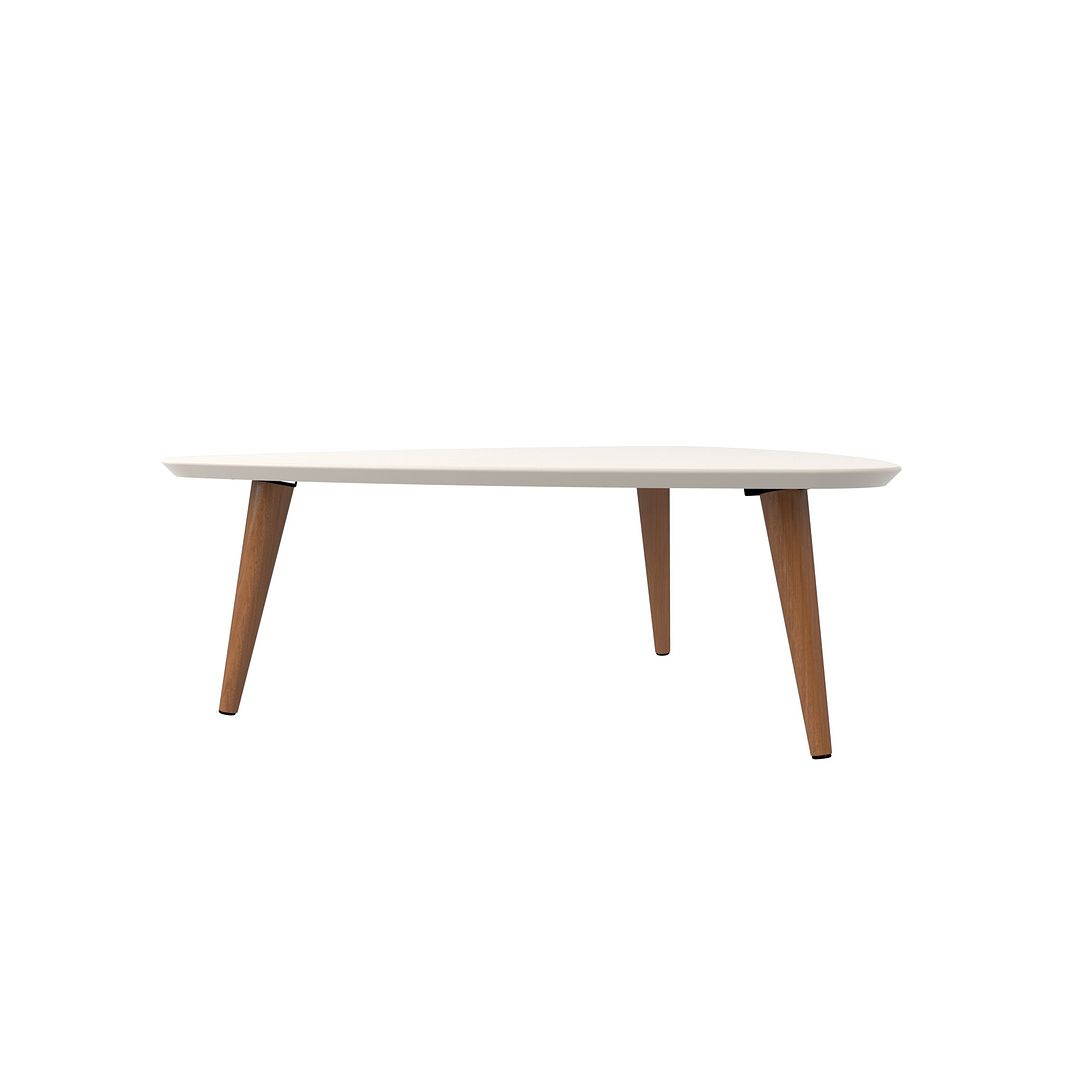 Manhattan Comfort Utopia 18" High Triangle Coffee Table With Splayed Legs In Off White & Maple Cream
