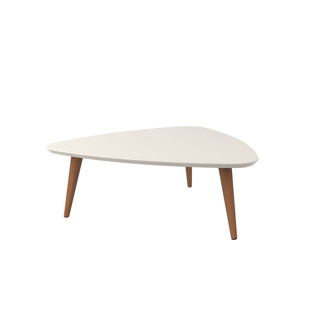 Manhattan Comfort Utopia 18" High Triangle Coffee Table With Splayed Legs In Off White & Maple Cream