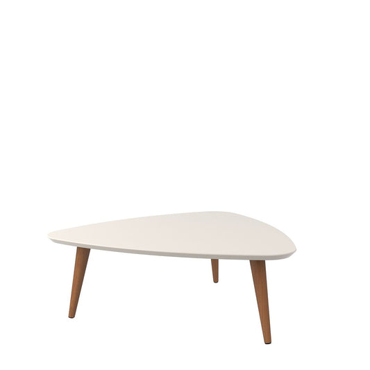 Manhattan Comfort Utopia 18" High Triangle Coffee Table With Splayed Legs In Off White & Maple Cream