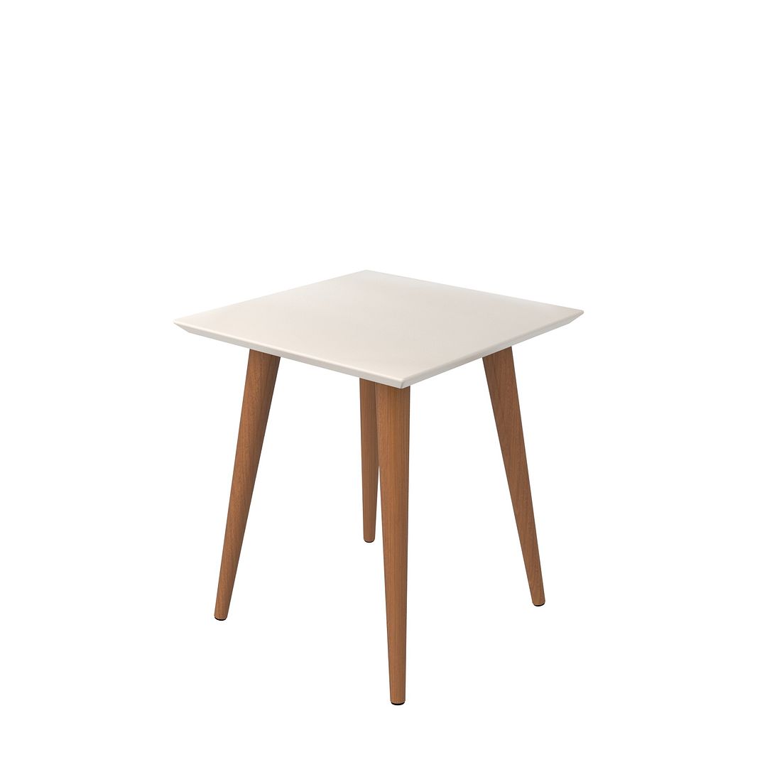 Manhattan Comfort Utopia 20" High Square End Table With Splayed Wooden Legs In Off White & Maple Cream