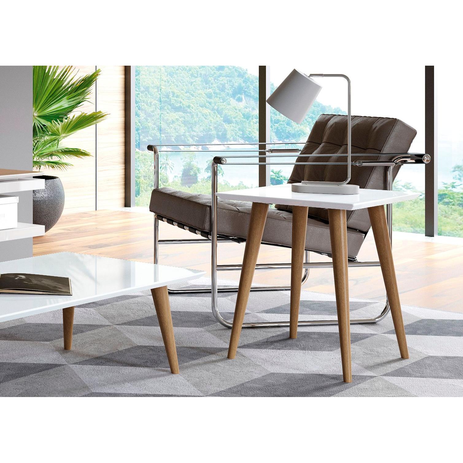 Manhattan Comfort Utopia 20" High Square End Table With Splayed Wooden Legs In White Gloss