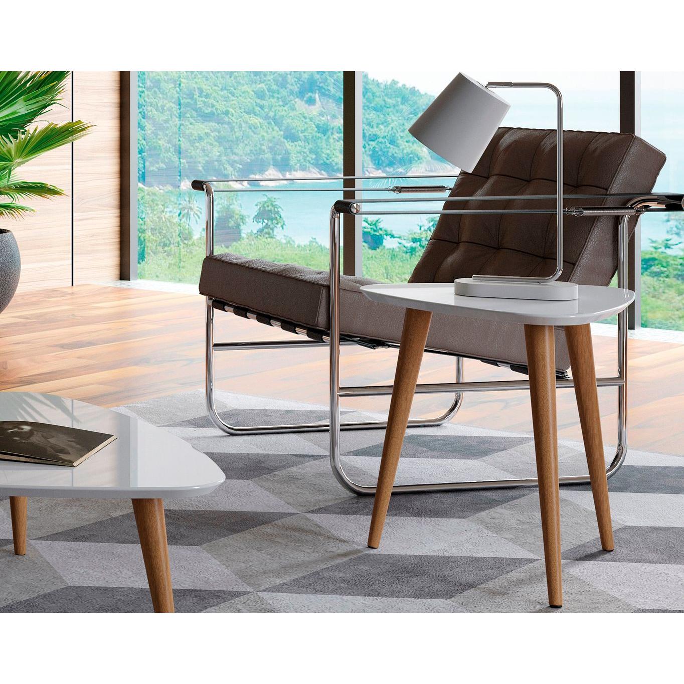 Manhattan Comfort Utopia 20" High Triangle End Table With Splayed Wooden Legs In White Gloss