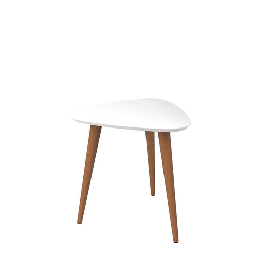 Manhattan Comfort Utopia 20" High Triangle End Table With Splayed Wooden Legs In White Gloss