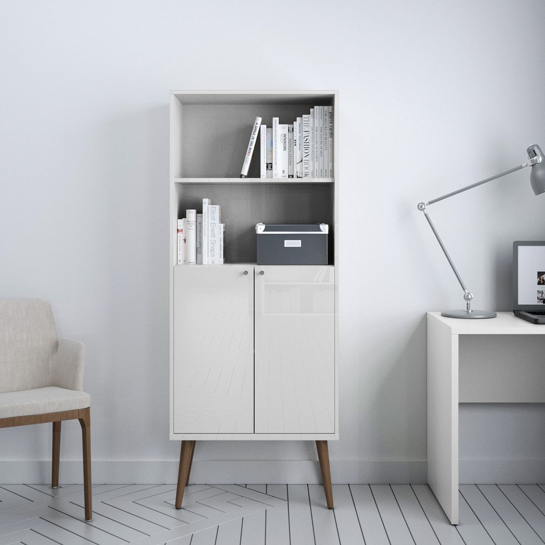 Manhattan Comfort Utopia Bookcase In Off White & Maple Cream