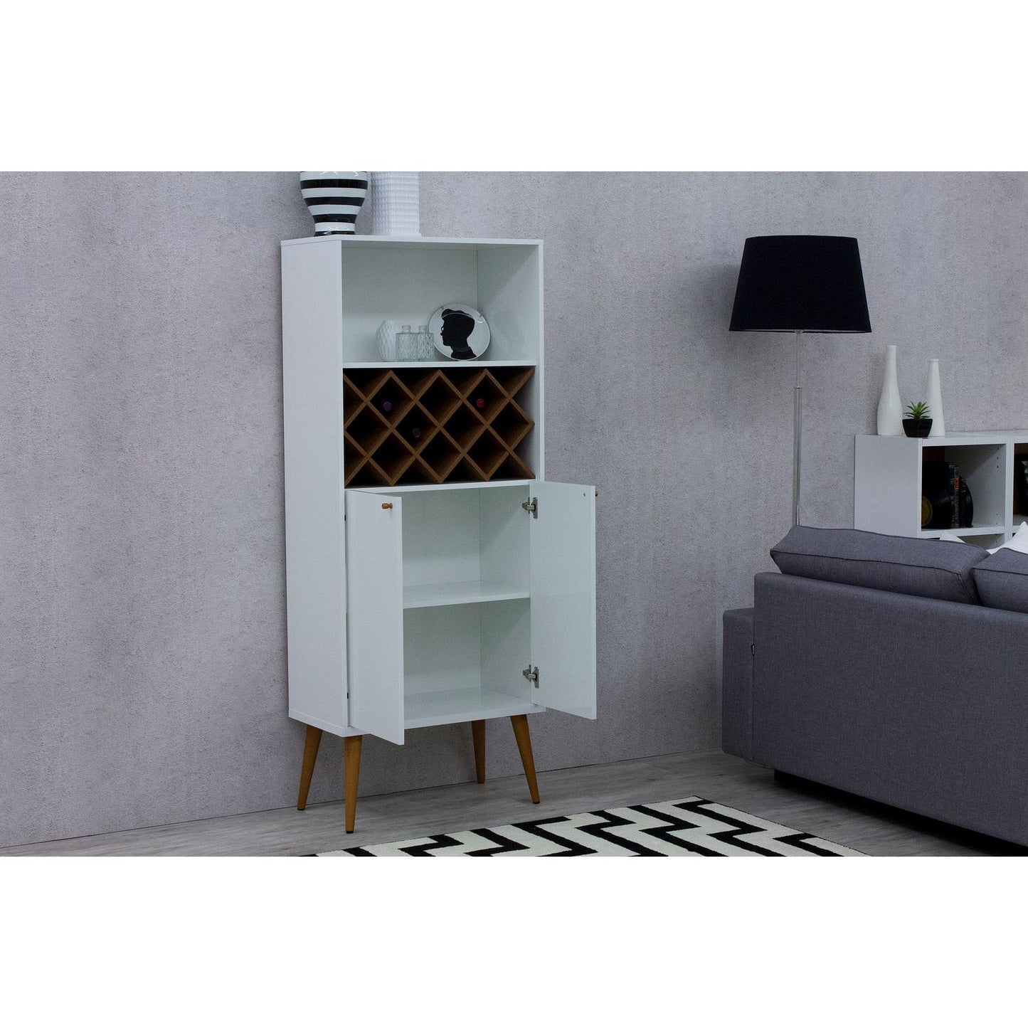 Manhattan Comfort Utopia Bookcase In Off White & Maple Cream