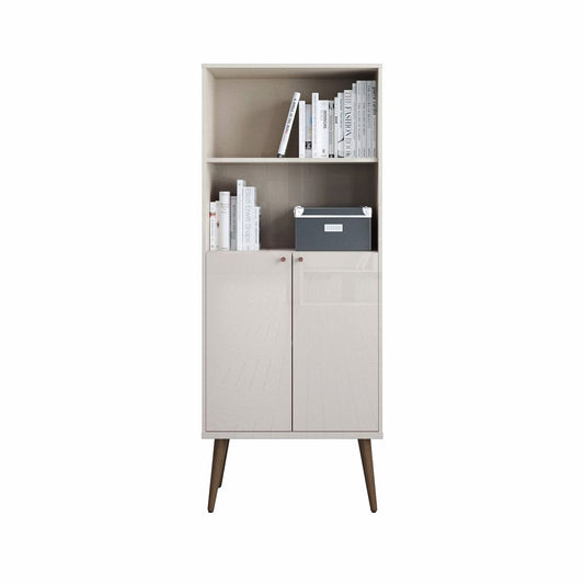 Manhattan Comfort Utopia Bookcase In White Gloss & Maple Cream