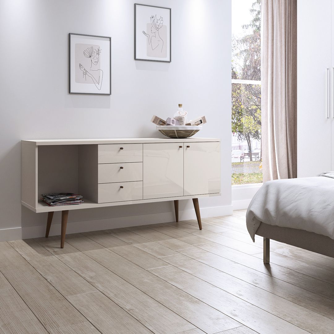 Manhattan Comfort Utopia Wide Dresser Cabinet In Off White & Maple Cream
