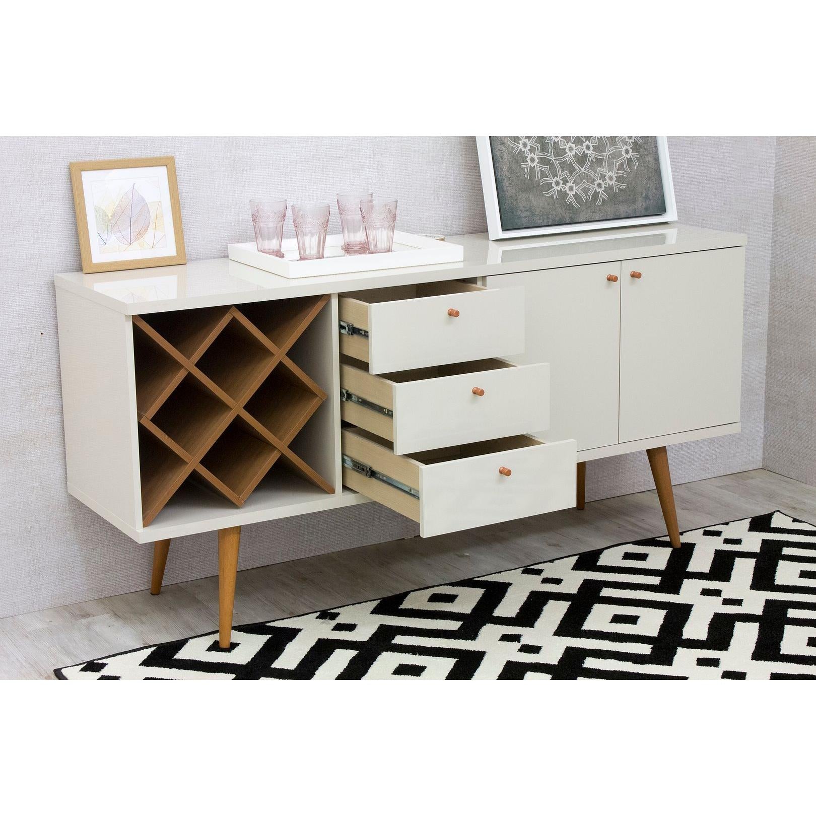 Manhattan Comfort Utopia Wide Dresser Cabinet In White Gloss & Maple Cream