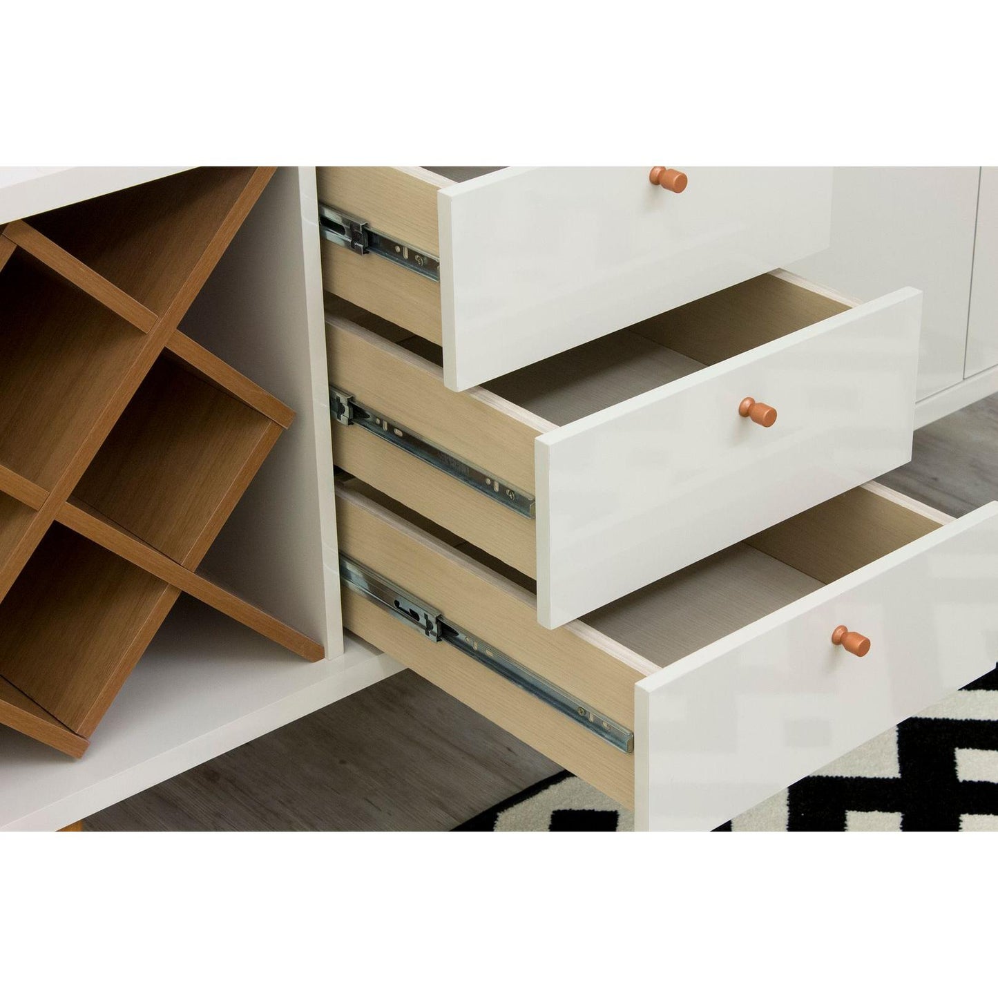 Manhattan Comfort Utopia Wide Dresser Cabinet In White Gloss & Maple Cream