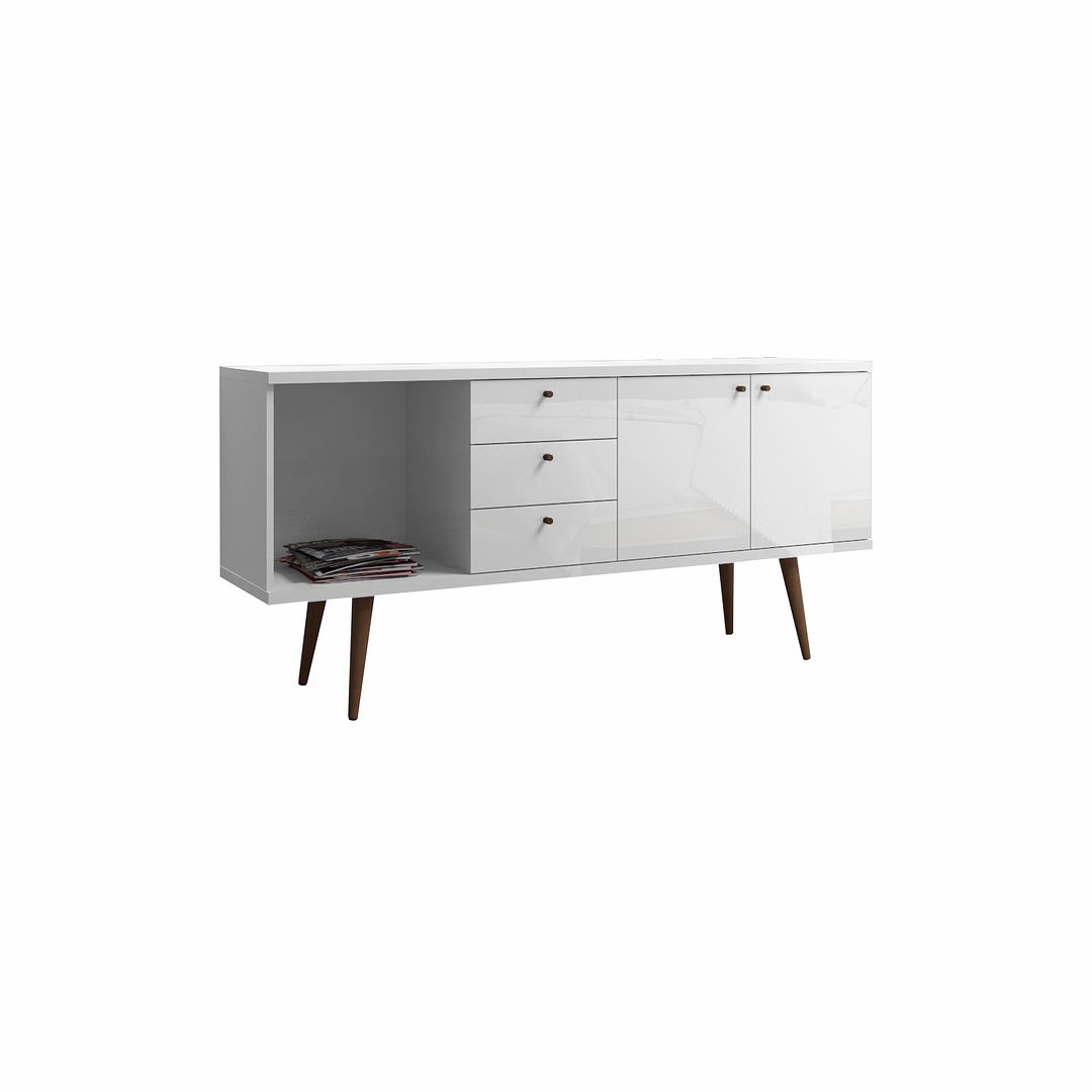 Manhattan Comfort Utopia Wide Dresser Cabinet In White Gloss & Maple Cream