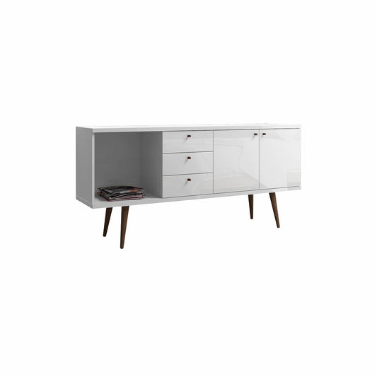 Manhattan Comfort Utopia Wide Dresser Cabinet In White Gloss & Maple Cream