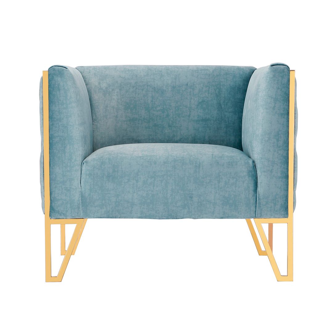 Manhattan Comfort Vector Ocean Blue & Gold Velvet Accent Chair