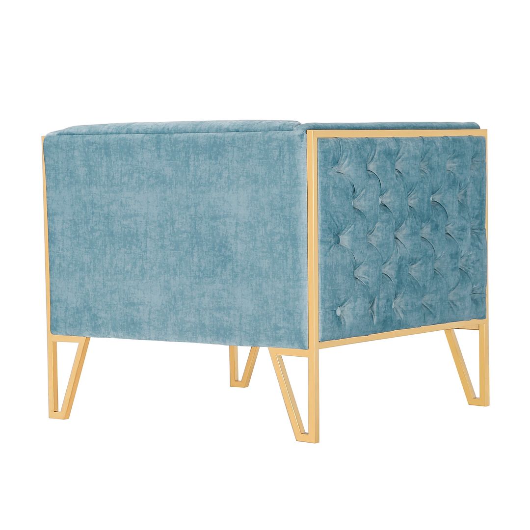 Manhattan Comfort Vector Ocean Blue & Gold Velvet Accent Chair