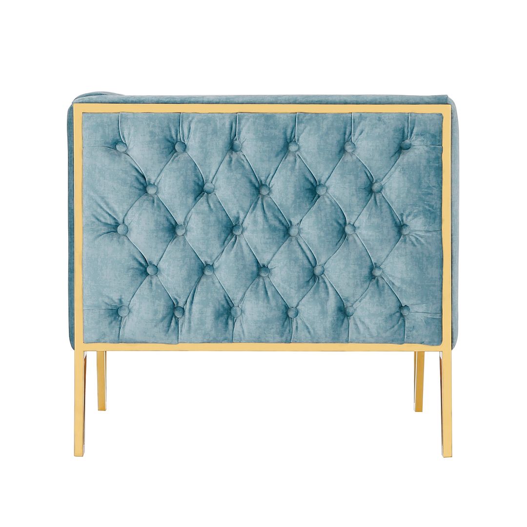 Manhattan Comfort Vector Ocean Blue & Gold Velvet Accent Chair