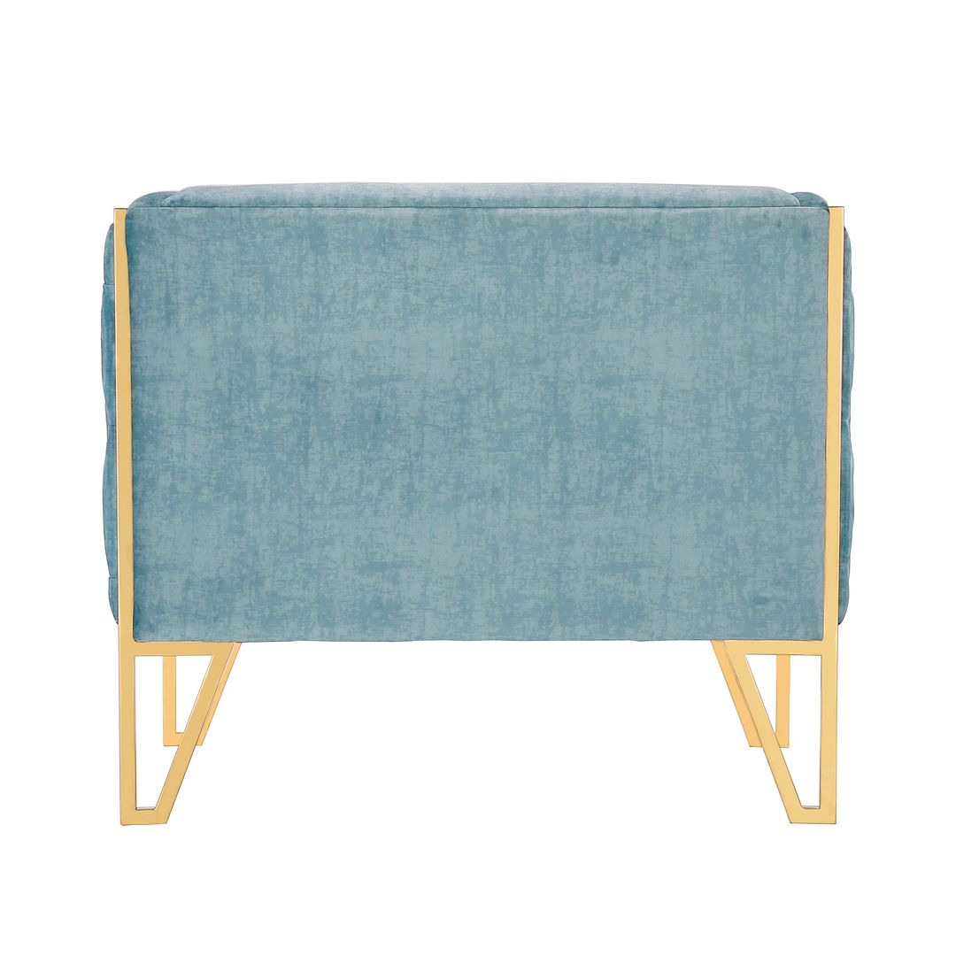 Manhattan Comfort Vector Ocean Blue & Gold Velvet Accent Chair