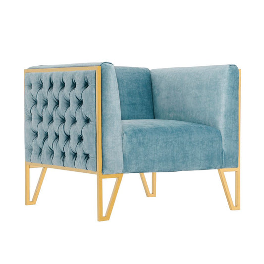 Manhattan Comfort Vector Ocean Blue & Gold Velvet Accent Chair