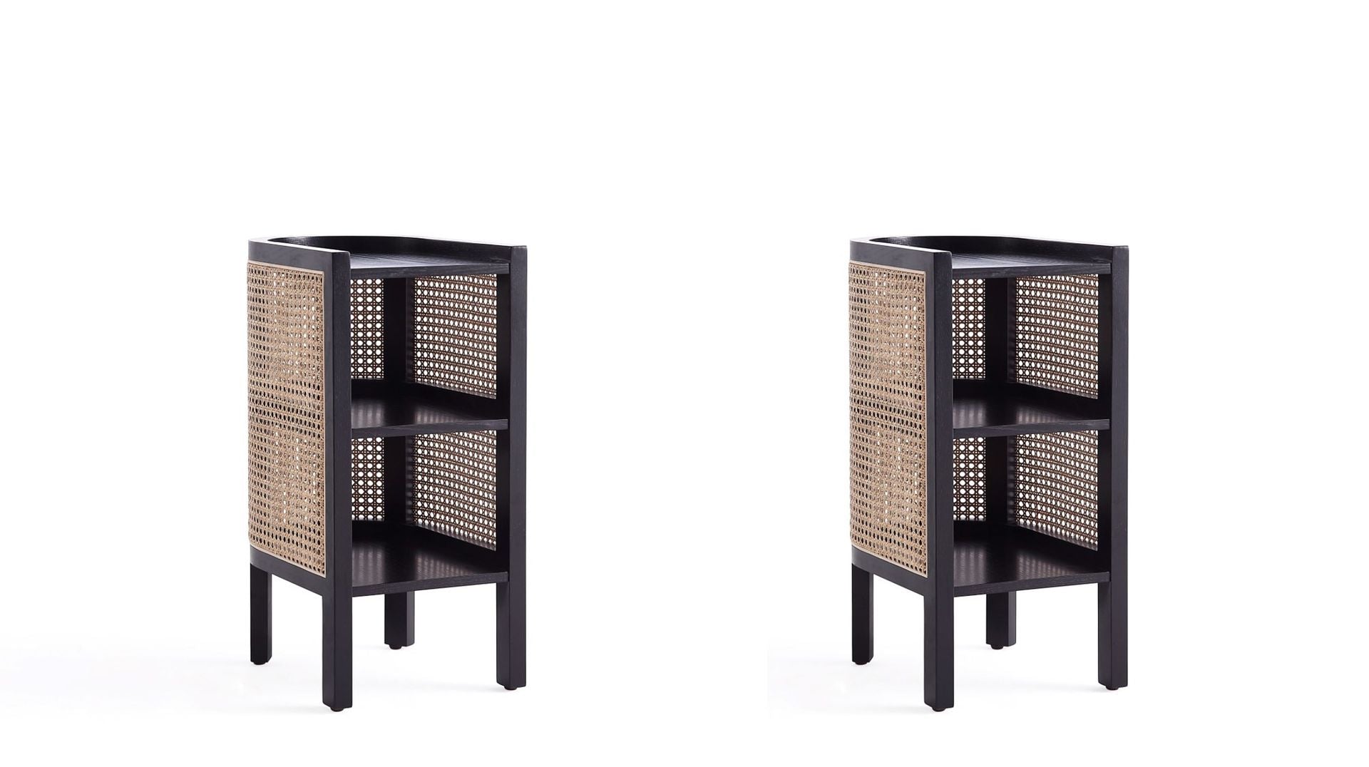 Manhattan Comfort Versailles 2-Piece Black & Natural Cane End Table