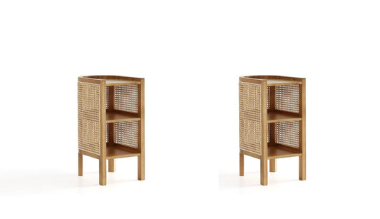 Manhattan Comfort Versailles 2-Piece Nature & Natural Cane End Table