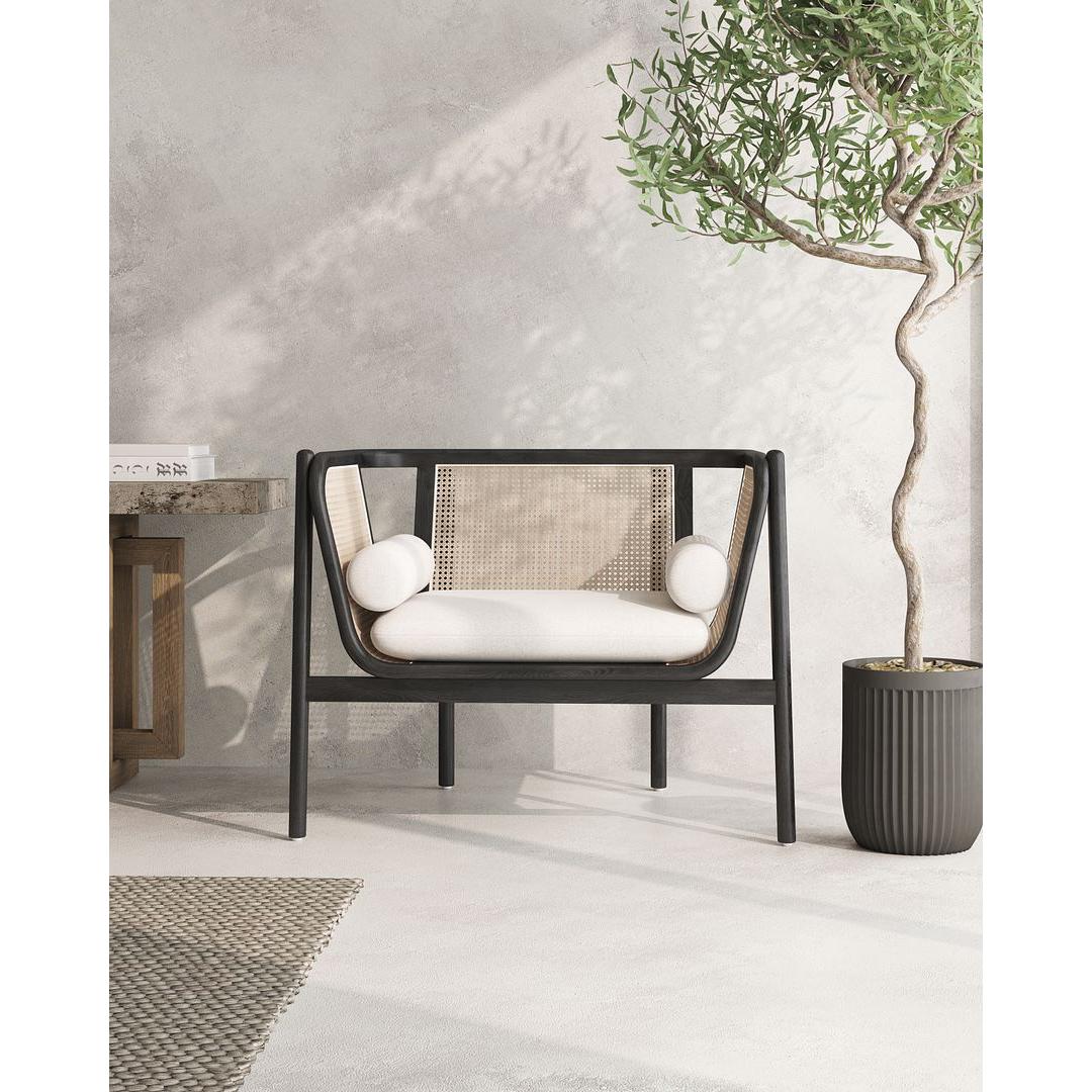 Manhattan Comfort Versailles Accent Chair In Black, Natural Cane & Cream