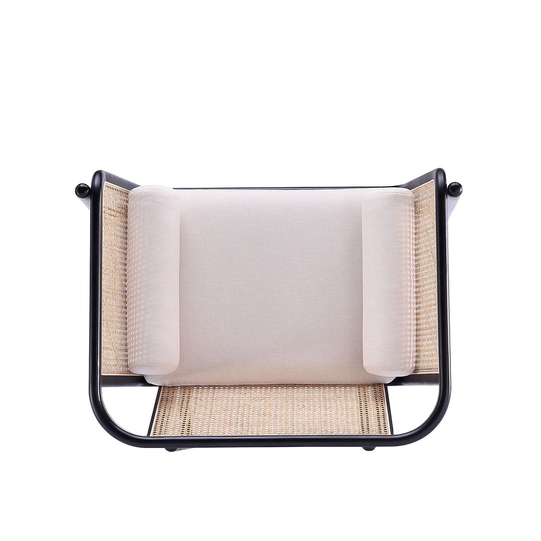 Manhattan Comfort Versailles Accent Chair In Black, Natural Cane & Cream