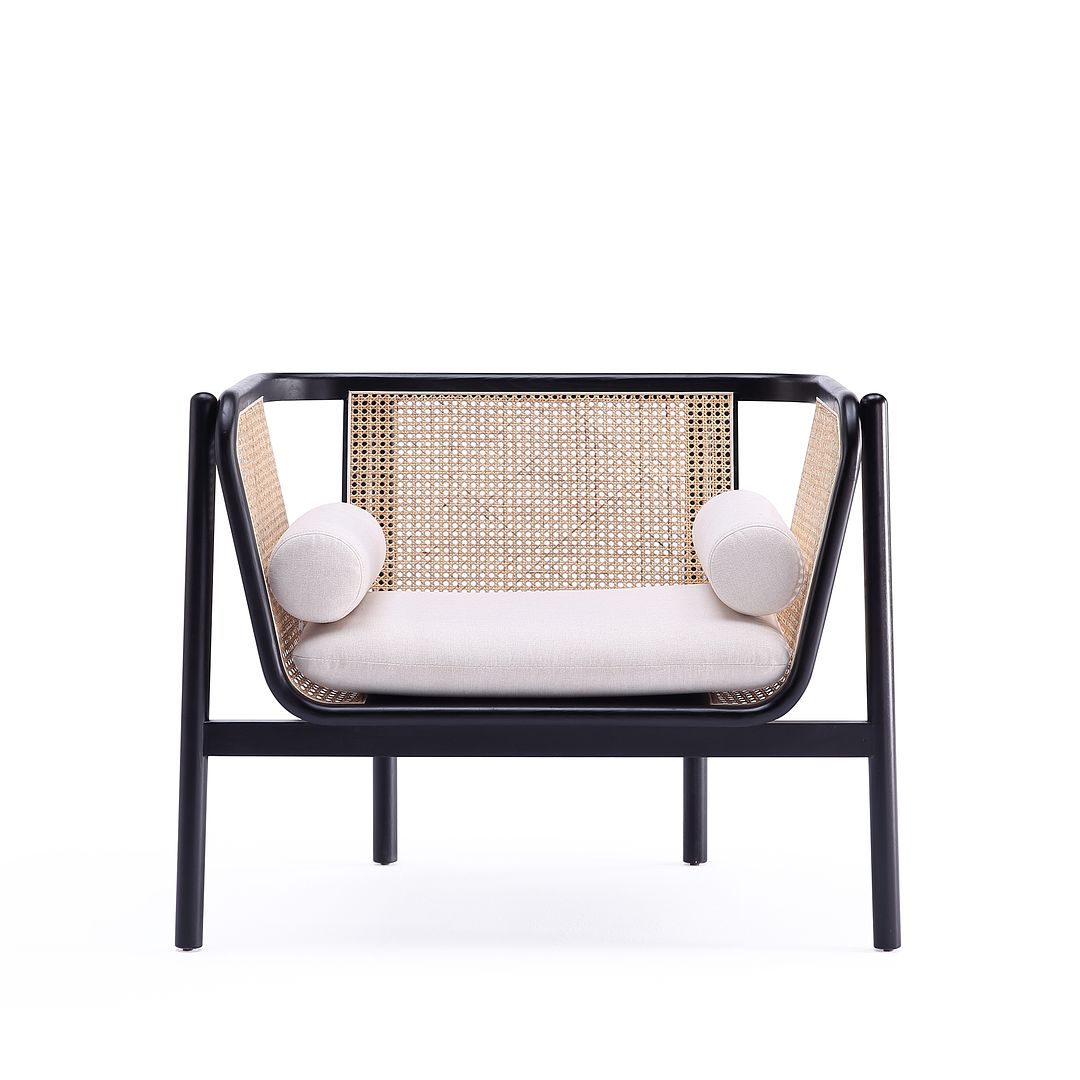 Manhattan Comfort Versailles Accent Chair In Black, Natural Cane & Cream