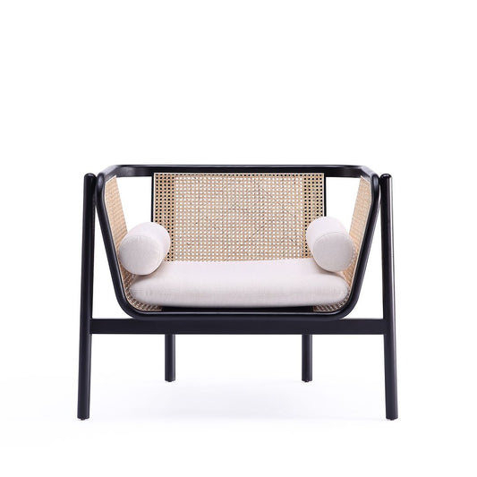 Manhattan Comfort Versailles Accent Chair In Black, Natural Cane & Cream