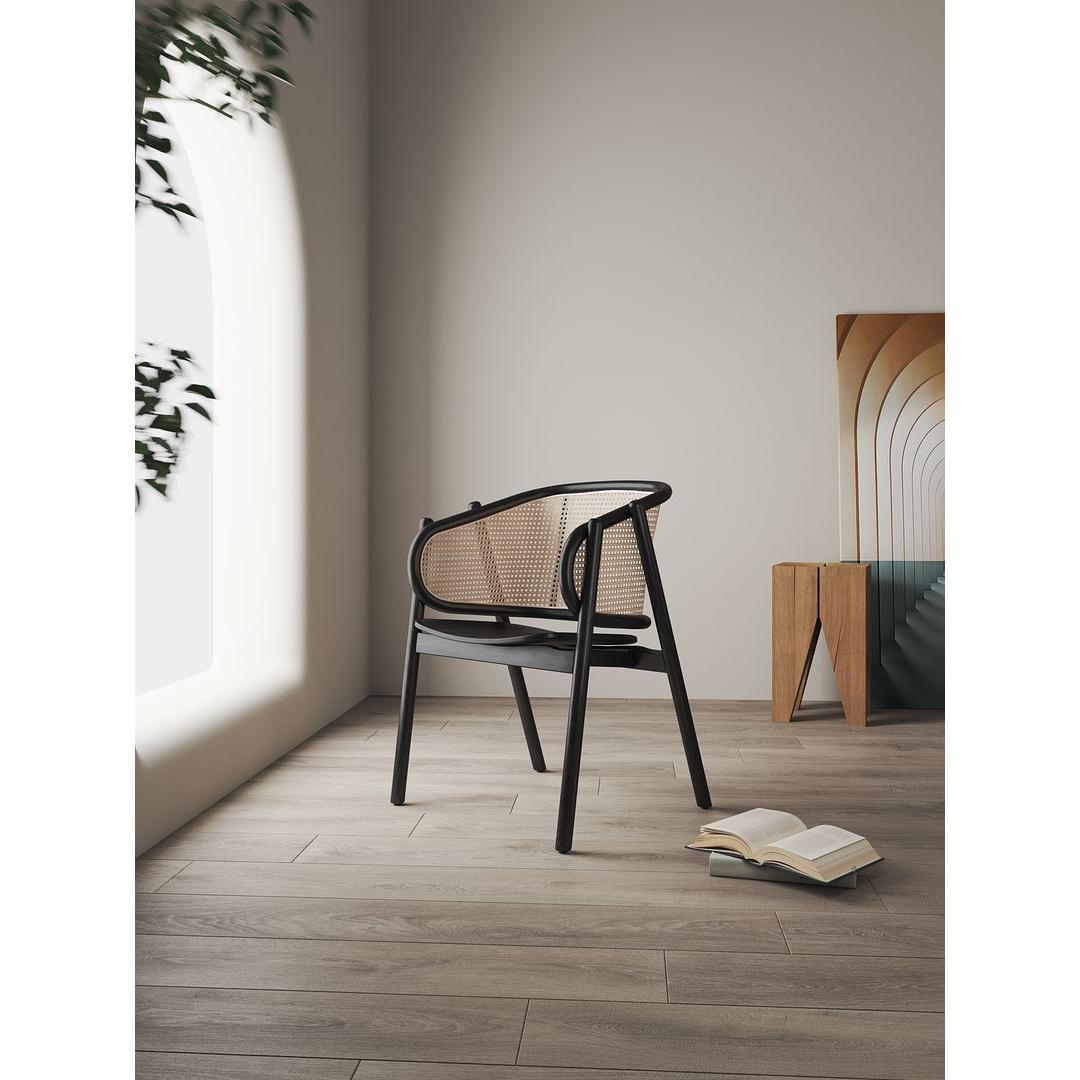 Manhattan Comfort Versailles Armchair In Black & Natural Cane