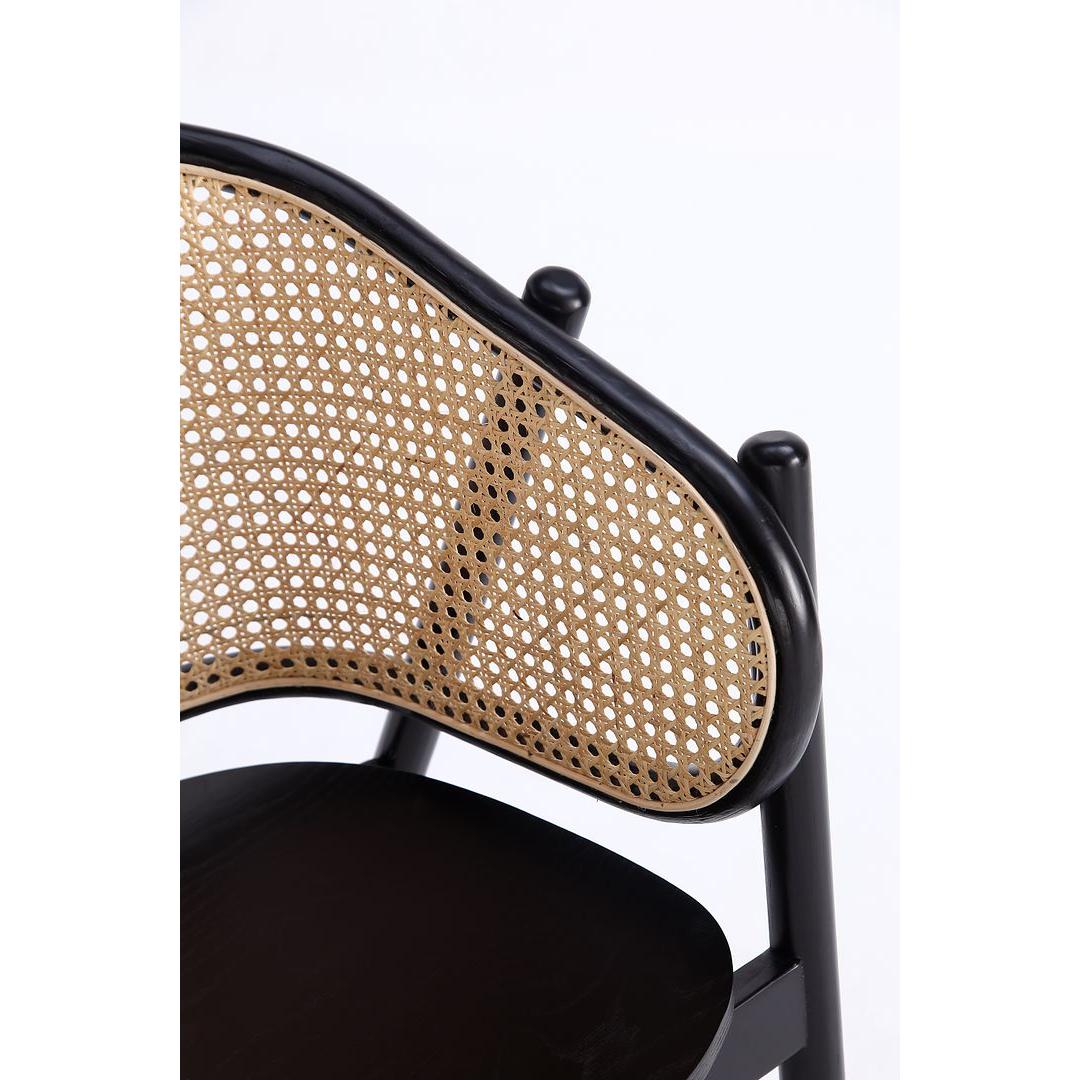 Manhattan Comfort Versailles Armchair In Black & Natural Cane