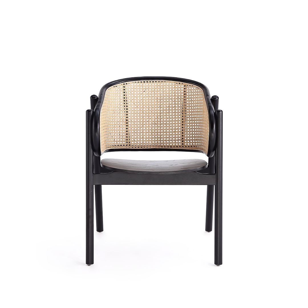 Manhattan Comfort Versailles Armchair In Black & Natural Cane