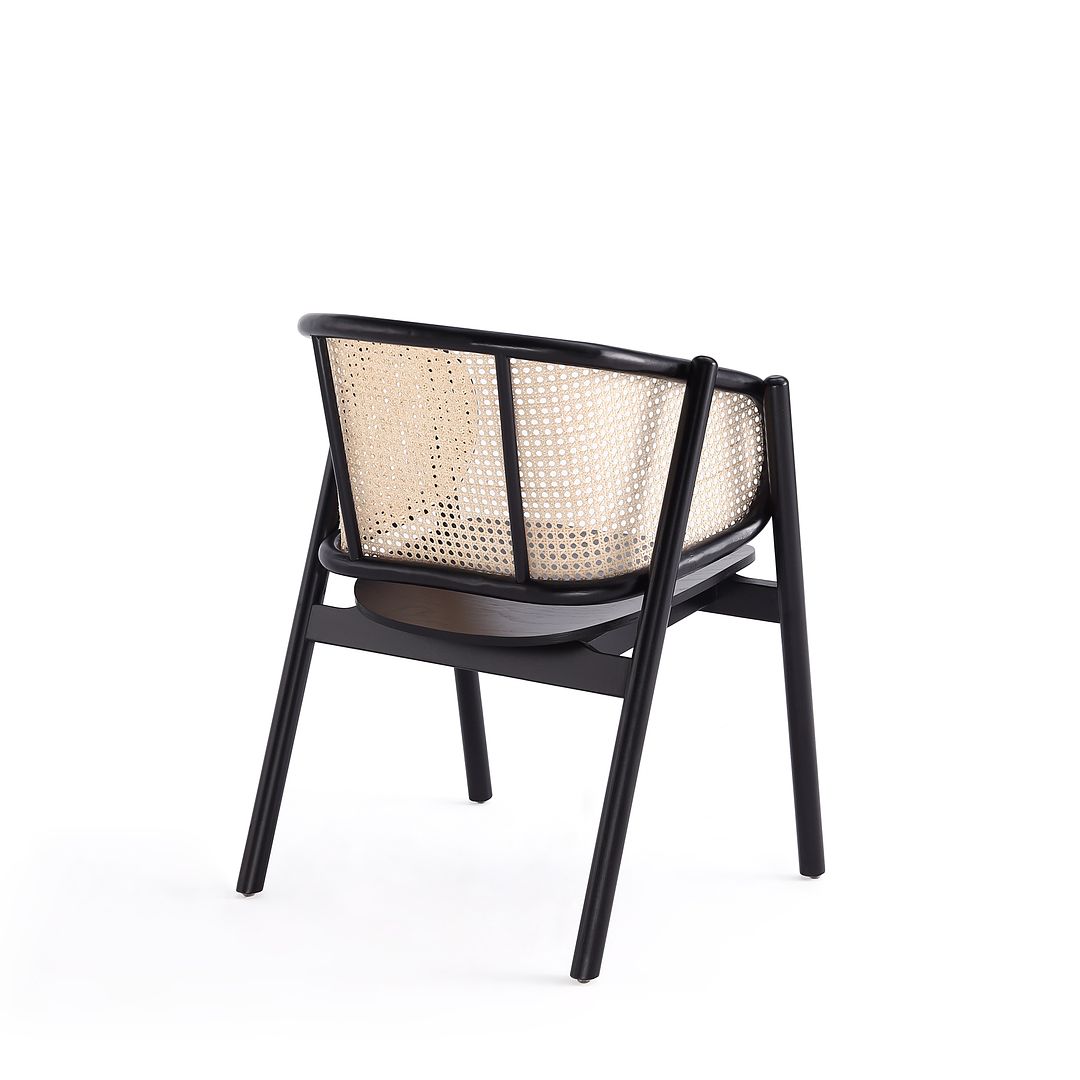 Manhattan Comfort Versailles Armchair In Black & Natural Cane