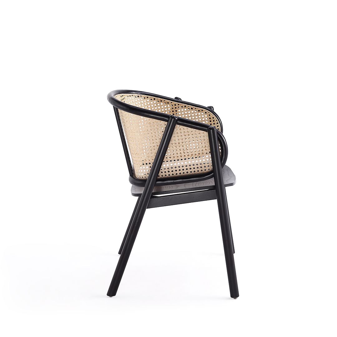 Manhattan Comfort Versailles Armchair In Black & Natural Cane
