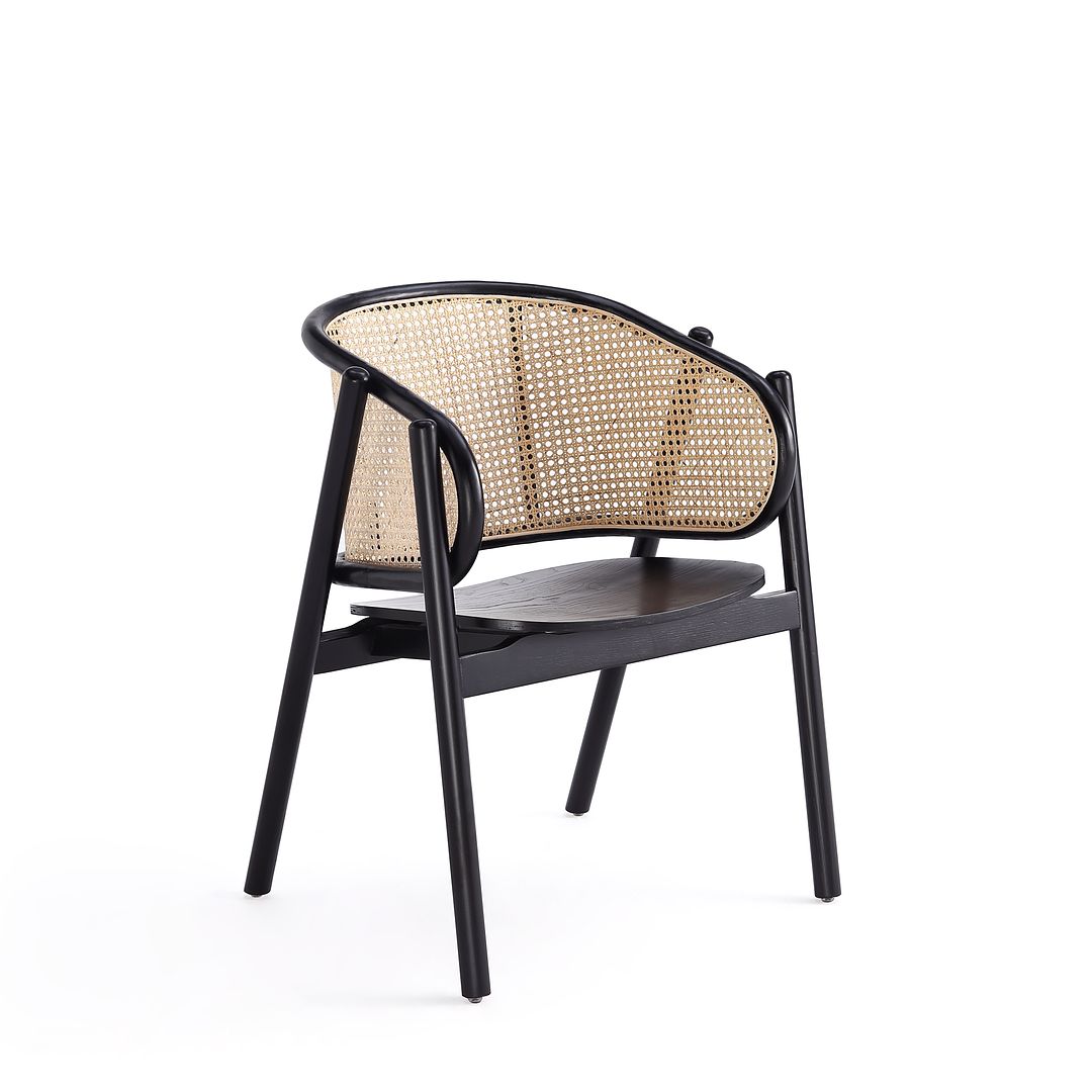 Manhattan Comfort Versailles Armchair In Black & Natural Cane