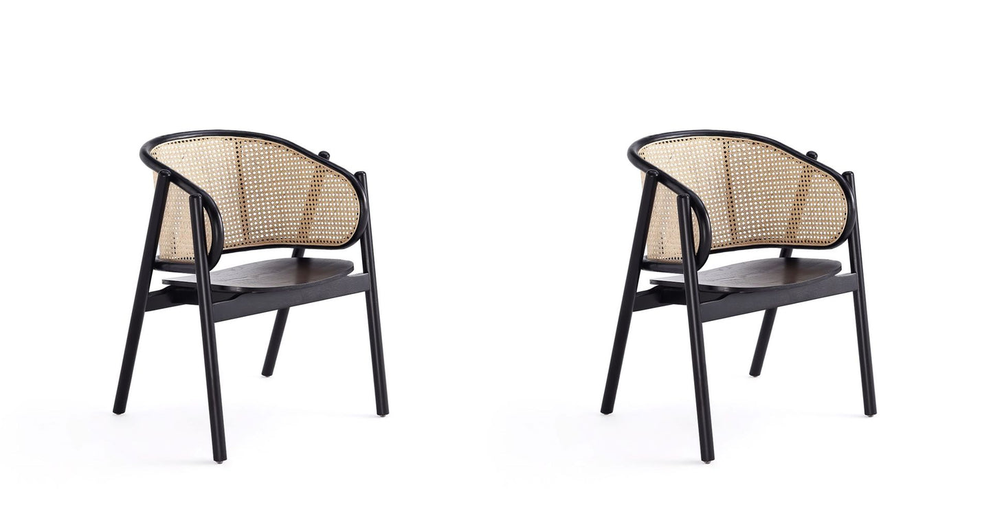 Manhattan Comfort Versailles Black & Natural Cane Armchair In A Set Of 2