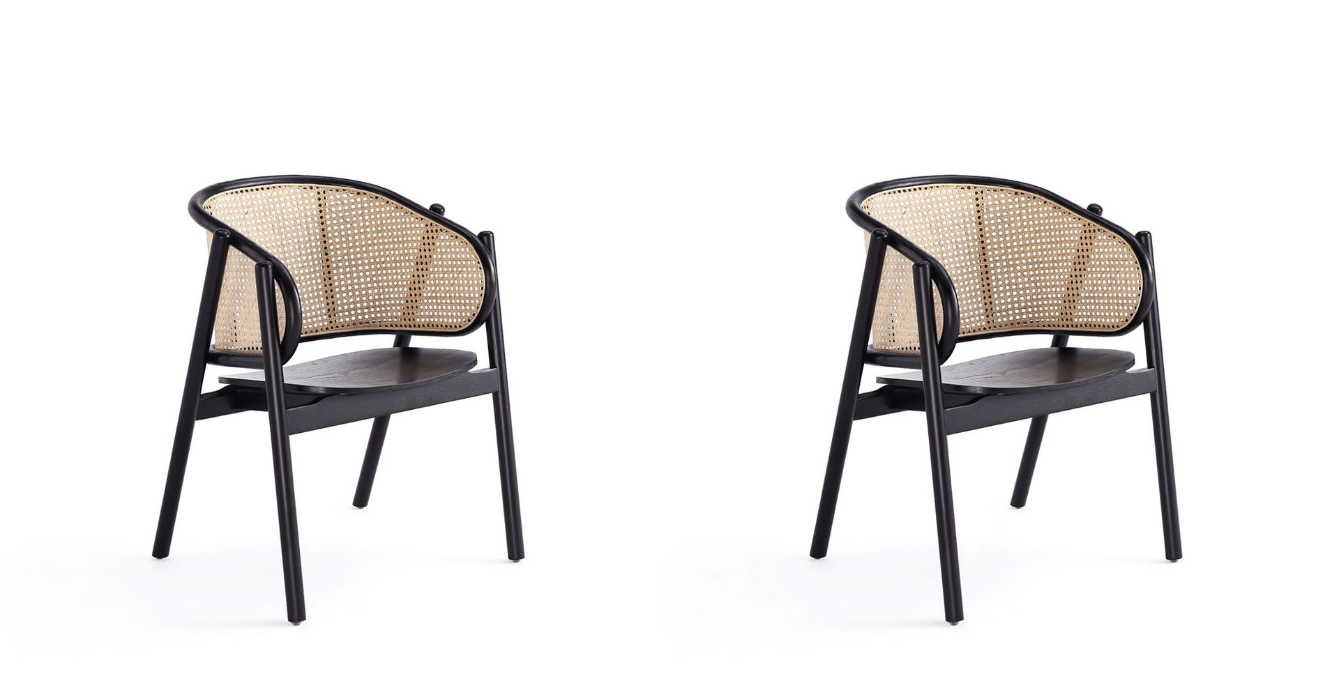 Manhattan Comfort Versailles Black & Natural Cane Armchair In A Set Of 2