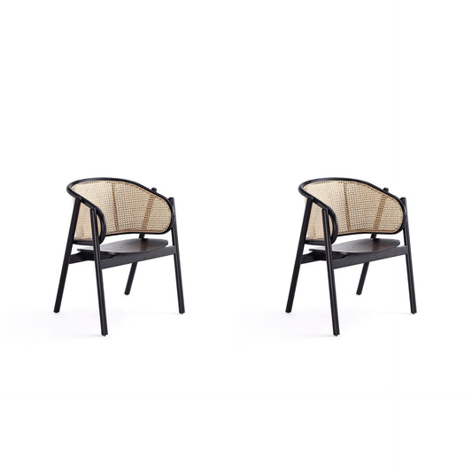 Manhattan Comfort Versailles Black & Natural Cane Armchair In A Set Of 2