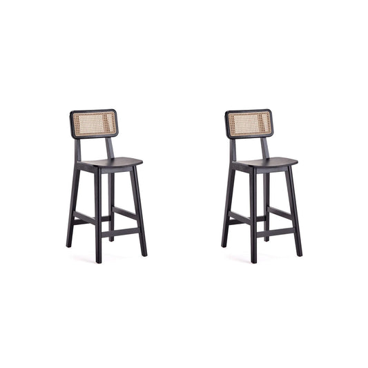 Manhattan Comfort Versailles Black & Natural Cane Counter Stool In A Set Of 2