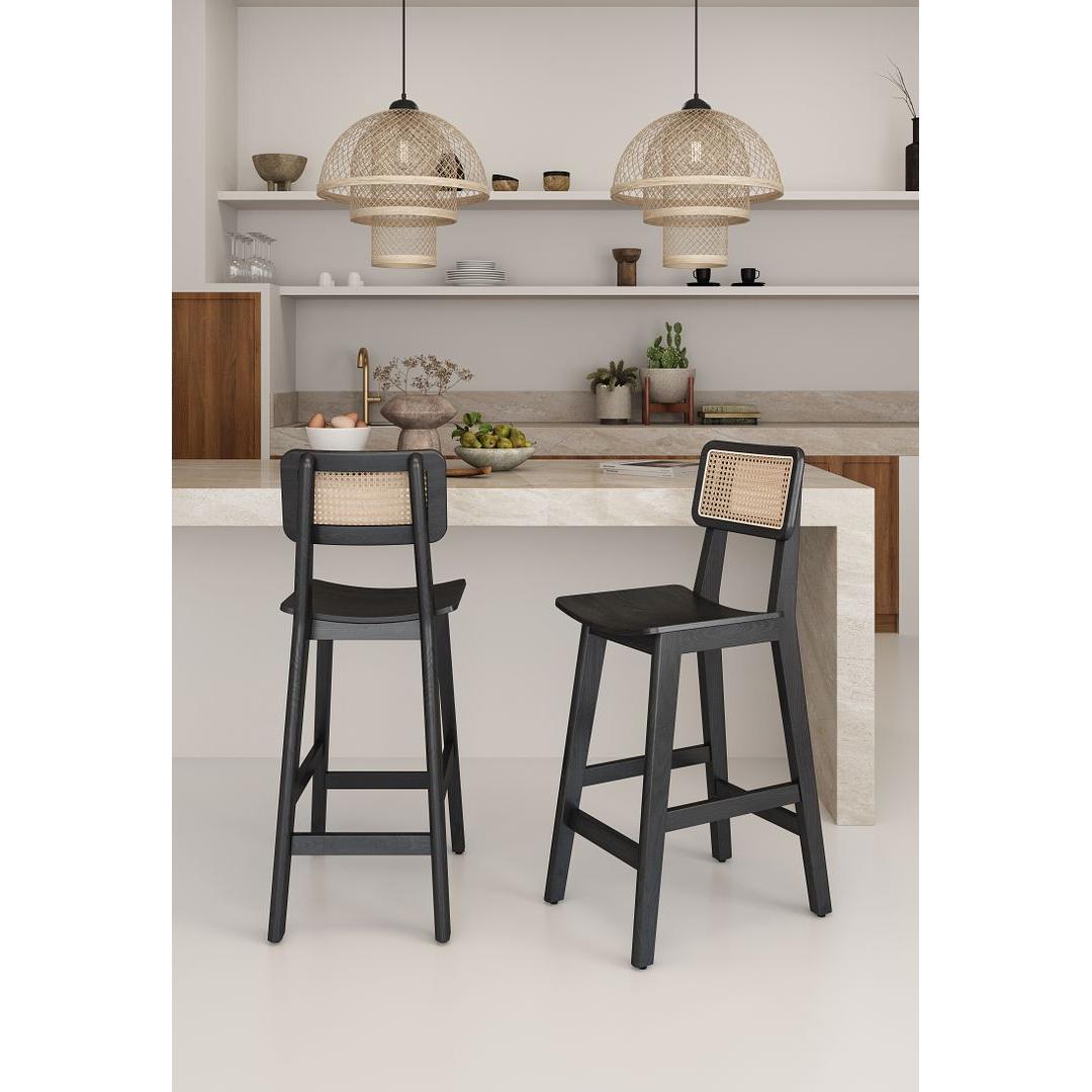Manhattan Comfort Versailles Black & Natural Cane Counter Stool In A Set Of 3