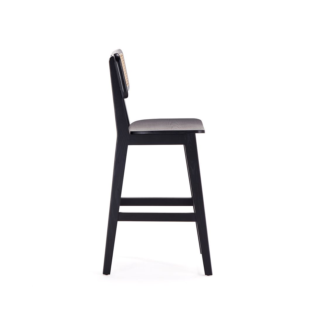 Manhattan Comfort Versailles Black & Natural Cane Counter Stool In A Set Of 3