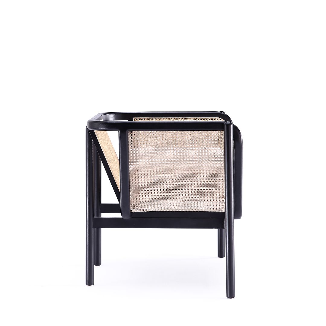 Manhattan Comfort Versailles Black, Natural Cane & Cream Accent Chair In A Set Of 2