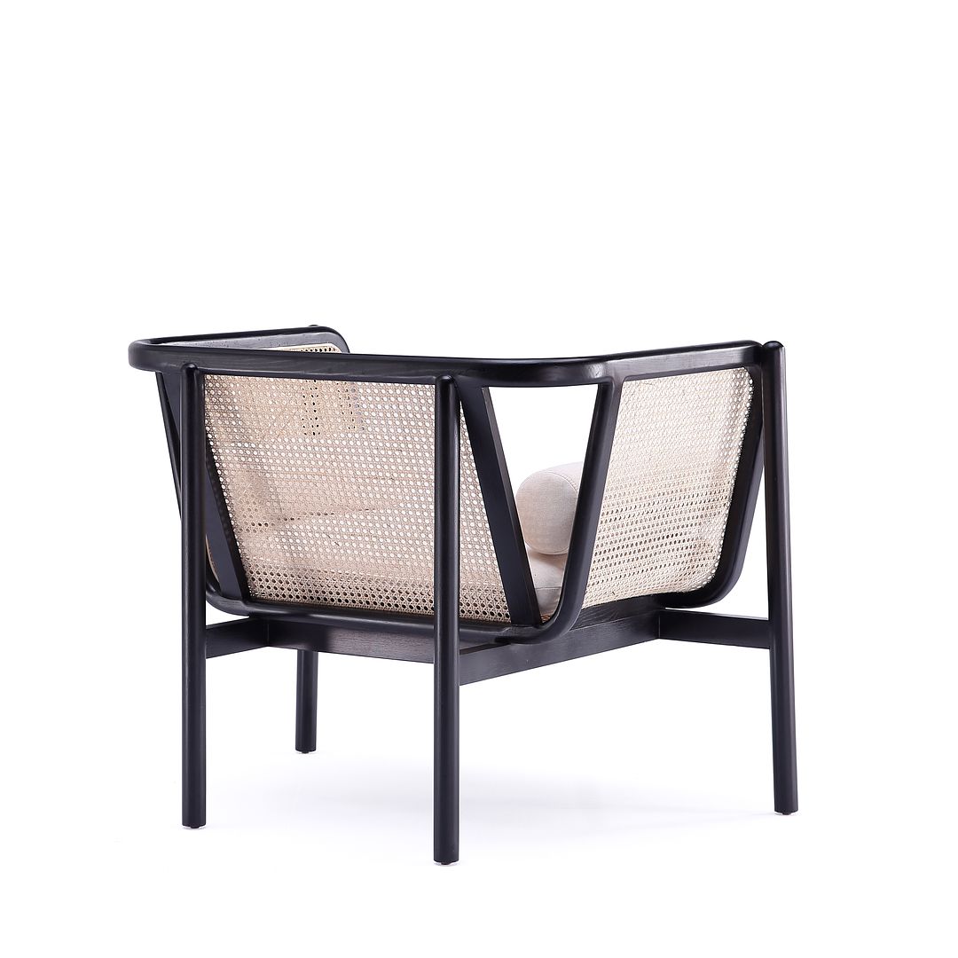 Manhattan Comfort Versailles Black, Natural Cane & Cream Accent Chair In A Set Of 2