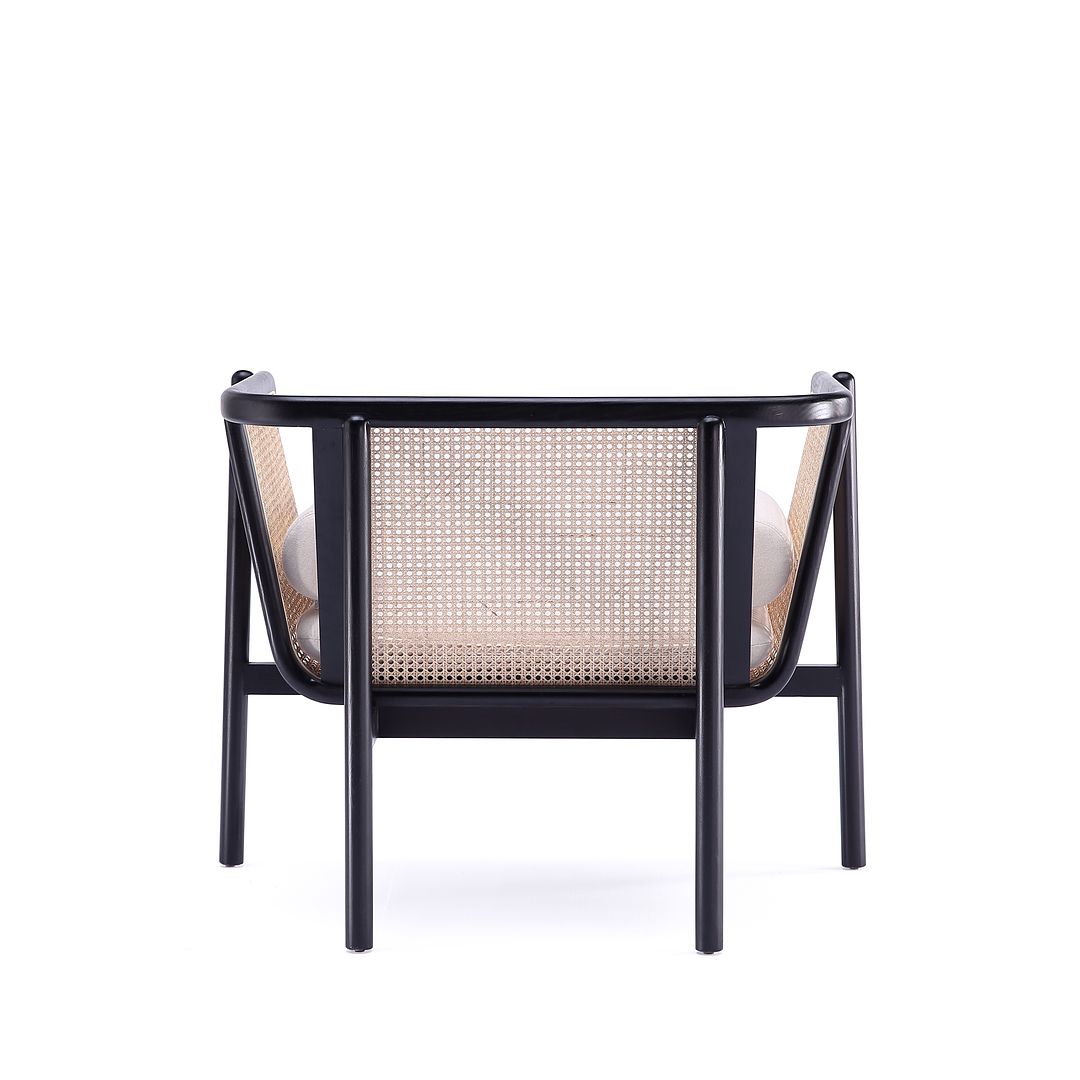 Manhattan Comfort Versailles Black, Natural Cane & Cream Accent Chair In A Set Of 2