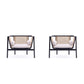 Manhattan Comfort Versailles Black, Natural Cane & Cream Accent Chair In A Set Of 2