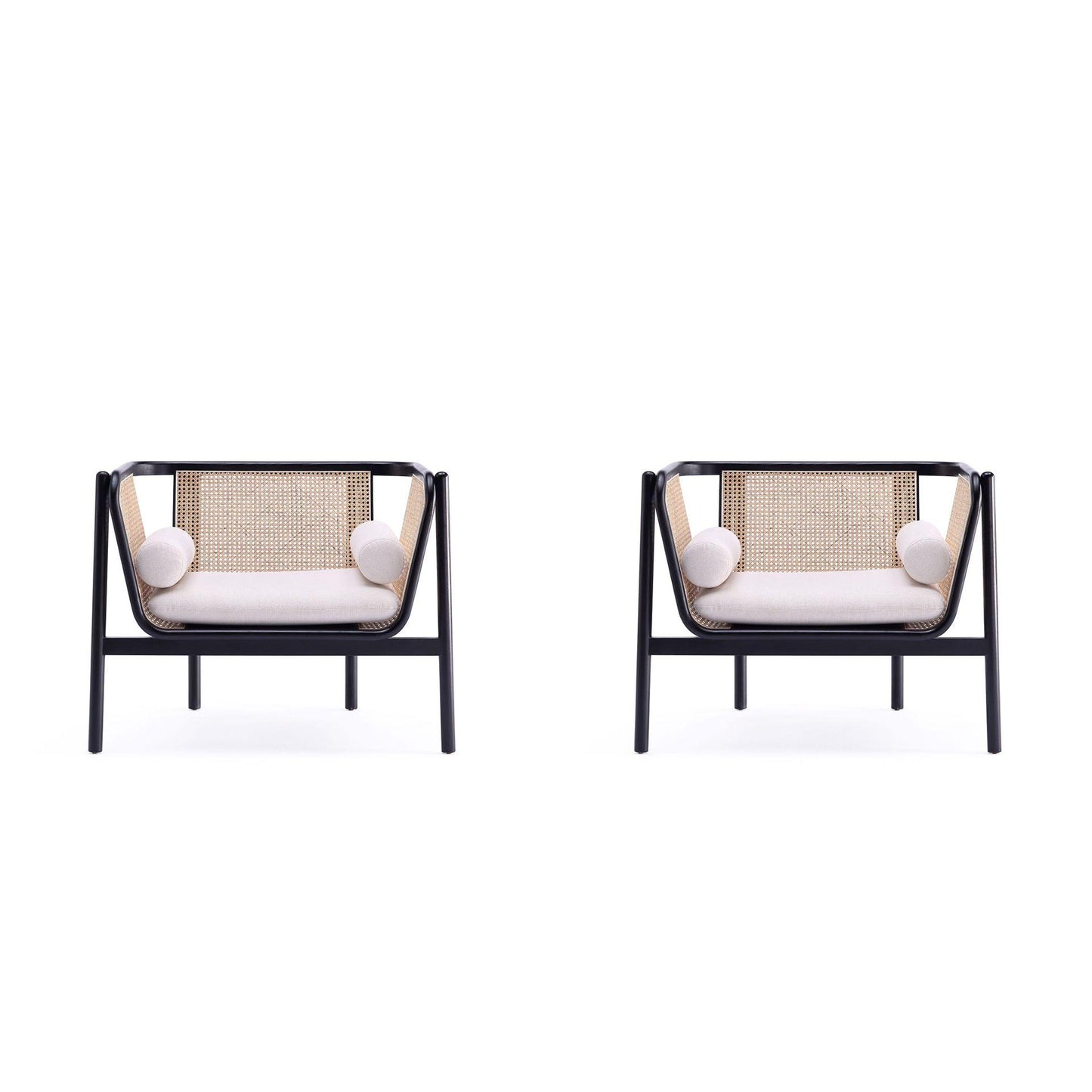 Manhattan Comfort Versailles Black, Natural Cane & Cream Accent Chair In A Set Of 2