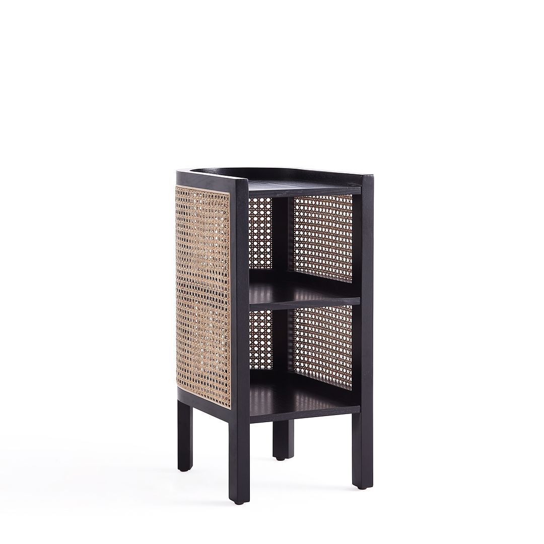Manhattan Comfort Versailles Black & Natural Cane End Table