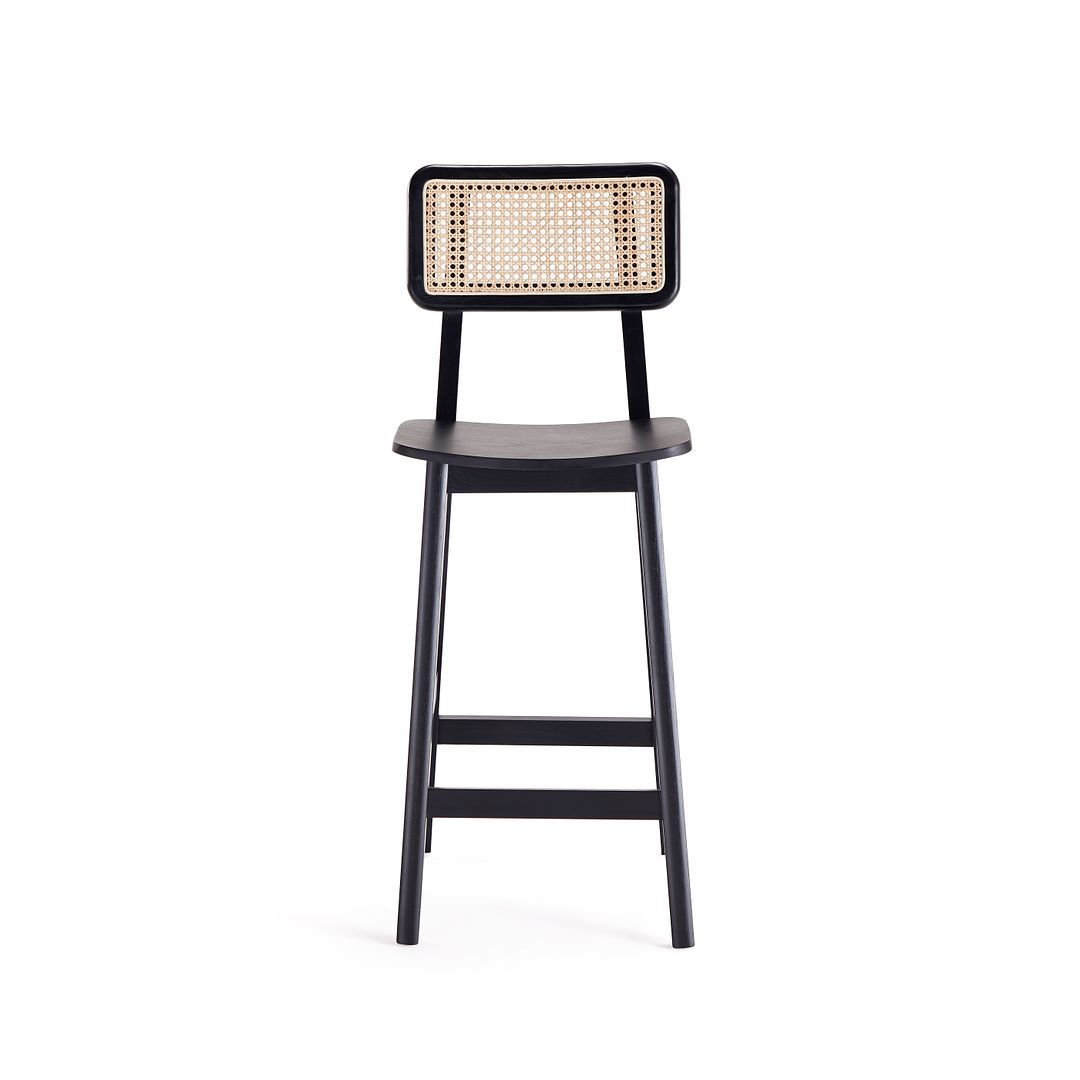 Manhattan Comfort Versailles Counter Stool In Black & Natural Cane