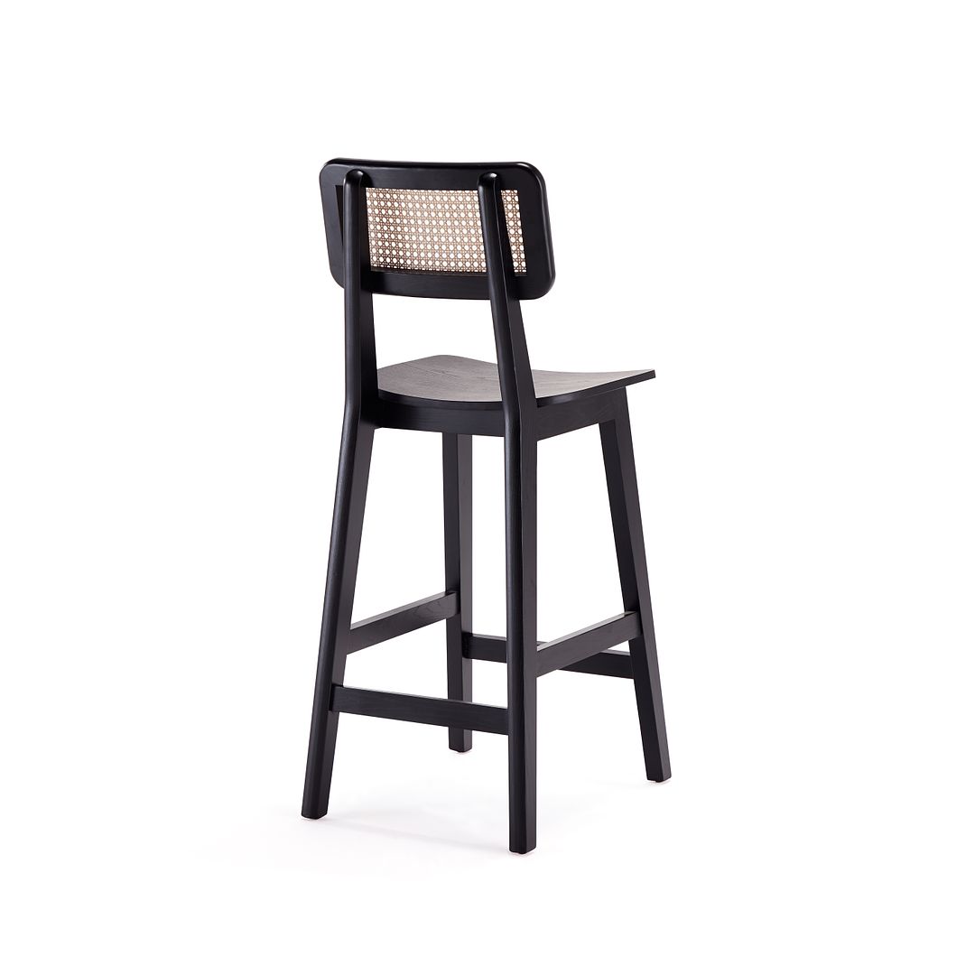 Manhattan Comfort Versailles Counter Stool In Black & Natural Cane