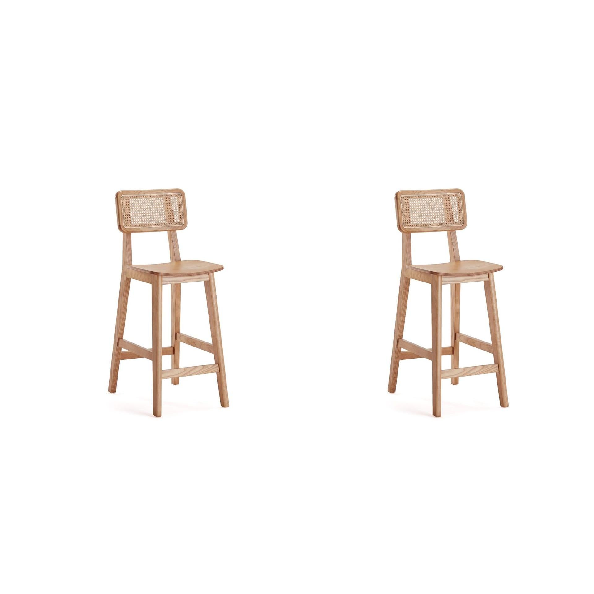 Manhattan Comfort Versailles Nature Cane Counter Stool In A Set Of 2