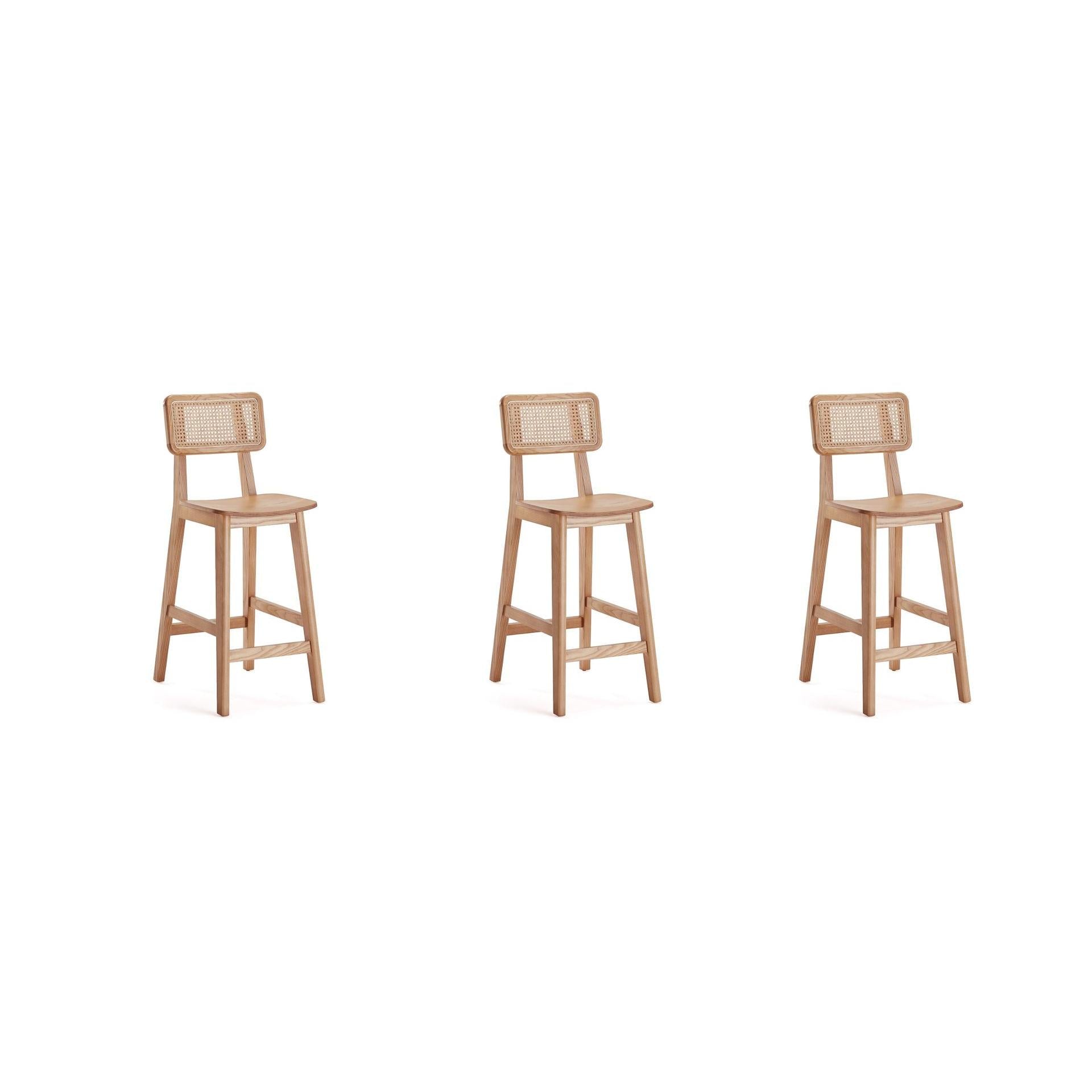 Manhattan Comfort Versailles Nature Cane Counter Stool In A Set Of 3