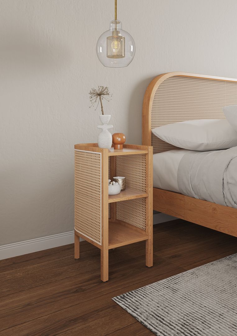 Manhattan Comfort Versailles Nature & Natural Cane End Table